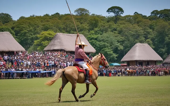 Penunggang kuda melemparkan lembing dalam tradisi Pasola di Sumba